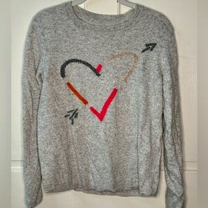 Gray Sweater with Heart Design- cashmere
